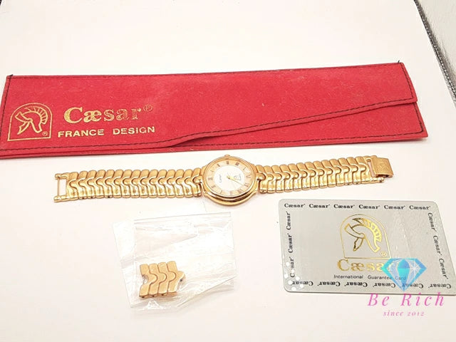 シーザー caesar ボーイズ 腕時計 白 ホワイト ゴールド SS GP ブレス アナログ クォーツ QZ ドレス ウォッチ ユニセックス メンズ レディース 【中古】【送料無料】ht5911
