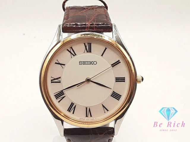 セイコー SEIKO メンズ 腕時計 8J41-0AJ0 ホワイト 白 ブラウン 茶 SS GP レザー ブレス アナログ クォーツ QZ ウォッチ 【中古】【送料無料】 ht5935