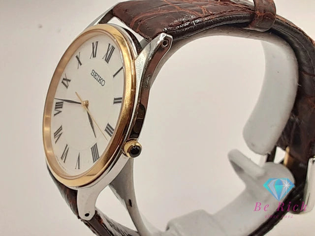 セイコー SEIKO メンズ 腕時計 8J41-0AJ0 ホワイト 白 ブラウン 茶 SS GP レザー ブレス アナログ クォーツ QZ ウォッチ 【中古】【送料無料】 ht5935