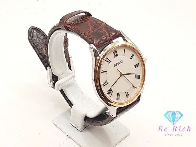 セイコー SEIKO メンズ 腕時計 8J41-0AJ0 ホワイト 白 ブラウン 茶 SS GP レザー ブレス アナログ クォーツ QZ ウォッチ 【中古】【送料無料】 ht5935