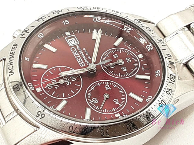 セイコー SEIKO クロノグラフ デイト メンズ 腕時計 7T92-0DW0 赤 レッド シルバー SS ブレス アナログ クォーツ QZ ウォッチ 【中古】【送料無料】 ht5939