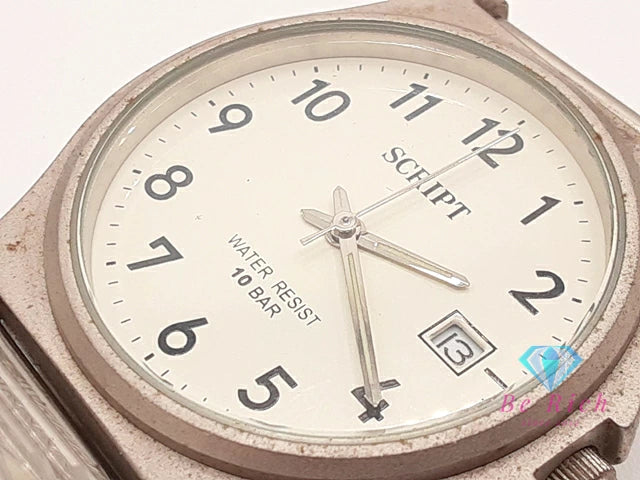 ジェイアクシス J-AXIS スクリプト デイト ボーイズ 腕時計 白 ホワイト シルバー SS ブレス アナログ クォーツ QZ ウォッチ SCRIPT ユニセックス メンズ レディース 【中古】【送料無料】 ht5951