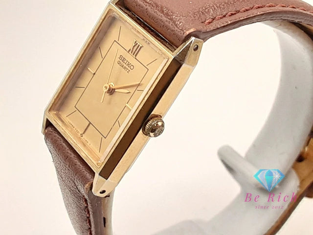 セイコー SEIKO レディース 腕時計 7321-5650 スクエア ゴールド ブラウン 茶 SS レザー ブレス アナログ QZ ウォッチ 【中古】【送料無料】 ht5960