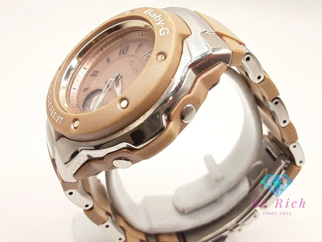 カシオ CASIO BabyG G-MS 電波 ソーラー レディース 腕時計 MSG-3001CJ ピンク ベージュ シルバー SS ブレス アナデジ クォーツ QZ ウォッチ G-SHOCK ベビージー ジーミズ 【中古】【送料無料】ht5961