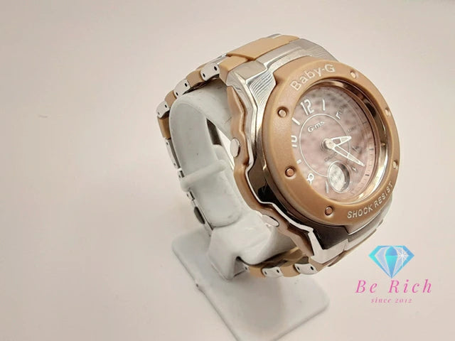 カシオ CASIO BabyG G-MS 電波 ソーラー レディース 腕時計 MSG-3001CJ ピンク ベージュ シルバー SS ブレス アナデジ クォーツ QZ ウォッチ G-SHOCK ベビージー ジーミズ 【中古】【送料無料】ht5961