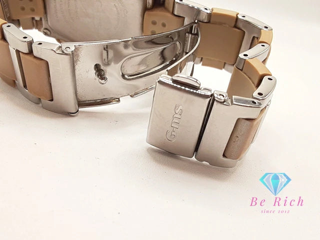 カシオ CASIO BabyG G-MS 電波 ソーラー レディース 腕時計 MSG-3001CJ ピンク ベージュ シルバー SS ブレス アナデジ クォーツ QZ ウォッチ G-SHOCK ベビージー ジーミズ 【中古】【送料無料】ht5961