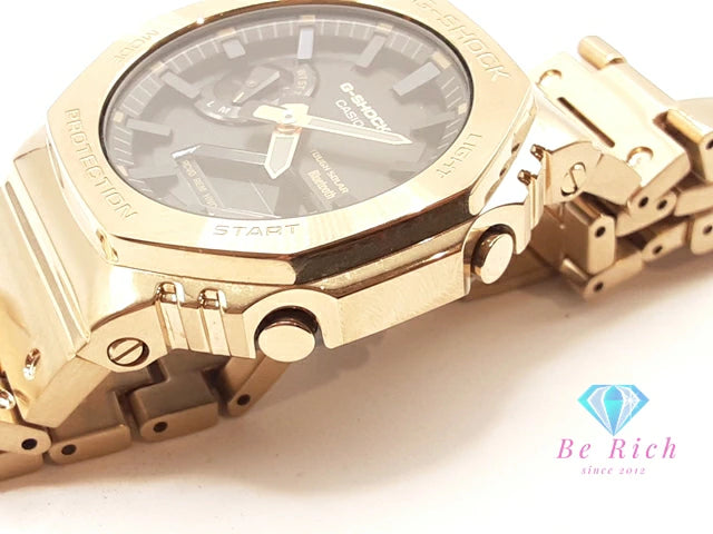 カシオ CASIO G-SHOCK フルメタル 八角 ベゼル ソーラー メンズ 腕時計 GM-B2100 GD 黒 ブラック ゴールド SS ブレス ロゴ アナログ デジタル クォーツ QZ ウォッチ Gショック ジー 【中古】【送料無料】 ht5966