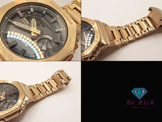 カシオ CASIO G-SHOCK フルメタル 八角 ベゼル ソーラー メンズ 腕時計 GM-B2100 GD 黒 ブラック ゴールド SS ブレス ロゴ アナログ デジタル クォーツ QZ ウォッチ Gショック ジー 【中古】【送料無料】 ht5966