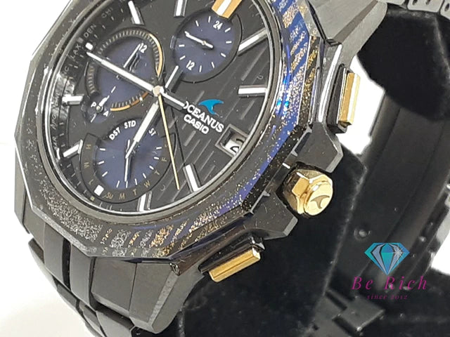 美品 カシオ CASIO オシアナス マンタ OCW-S6000 電波 ソーラー メンズ 腕時計 ブラック ブルー 黒 青 シルバー チタン ブレス アナログ クォーツ QZ ウォッチ 【中古】【送料無料】 ht5968