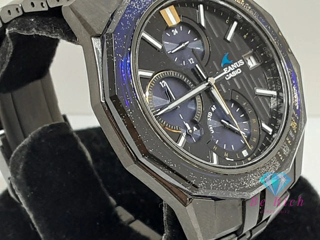 美品 カシオ CASIO オシアナス マンタ OCW-S6000 電波 ソーラー メンズ 腕時計 ブラック ブルー 黒 青 シルバー チタン ブレス アナログ クォーツ QZ ウォッチ 【中古】【送料無料】 ht5968