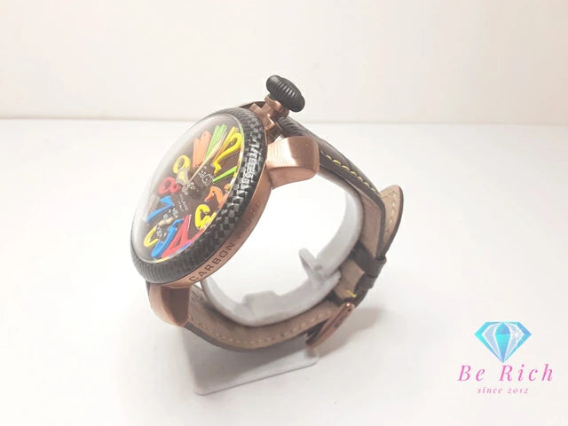 ガガミラノ GAGA MILANO マヌアーレ 48 MM 手巻き メンズ 腕時計 5016.5 500本 限定 茶 ブラウン カーボン SS GP レザー ブレス アナログ ウォッチ 【中古】【送料無料】 ht5993