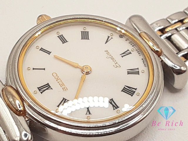 セイコー SEIKO エクセリーヌ レディース 腕時計 7320-0380 白 ホワイト シルバー ゴールド SS GP ブレス アナログ クォーツ QZ ウォッチ Exceline 【中古】【送料無料】 ht6012