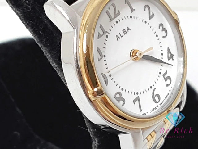 セイコー SEIKO アルバ ALBA レディース 腕時計 V501-0FC0 ラウンド 白 ホワイト シルバー ゴールド SS GP ブレス アナログ クオーツ QZ ウォッチ 【中古】【送料無料】 ht6170