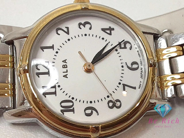 セイコー SEIKO アルバ ALBA レディース 腕時計 V501-0FC0 ラウンド 白 ホワイト シルバー ゴールド SS GP ブレス アナログ クオーツ QZ ウォッチ 【中古】【送料無料】 ht6170