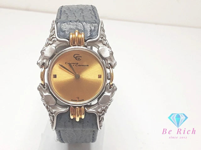 カレライカレラ Carrera y Carrera カバロス 115 レディース 腕時計 ホース 馬 ゴールド グレー SS YG GP レザー ブレス アナログ クオーツ QZ ウォッチ 【中古】【送料無料】 ht6183