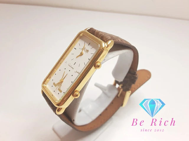 シチズン CITIZEN デュアル タイム 腕時計 パリ祭 593W-344391 レクタンギュラー 白 ホワイト ブラウン 茶 SS レザー ブレス アナログ クォーツ QZ ウォッチ ダブル ツイン 【中古】【送料無料】 ht6227