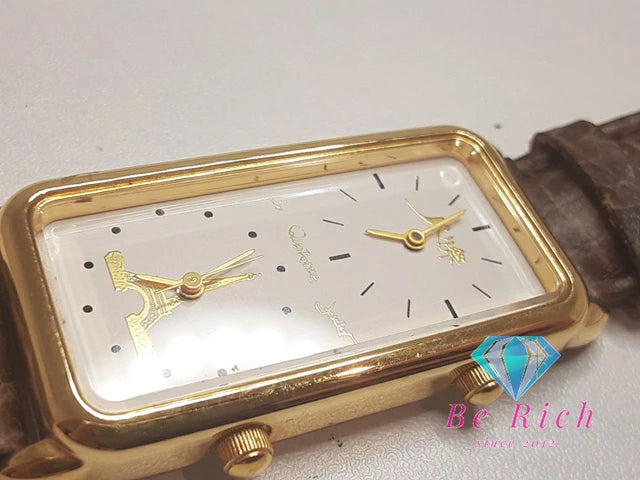 シチズン CITIZEN デュアル タイム 腕時計 パリ祭 593W-344391 レクタンギュラー 白 ホワイト ブラウン 茶 SS レザー ブレス アナログ クォーツ QZ ウォッチ ダブル ツイン 【中古】【送料無料】 ht6227
