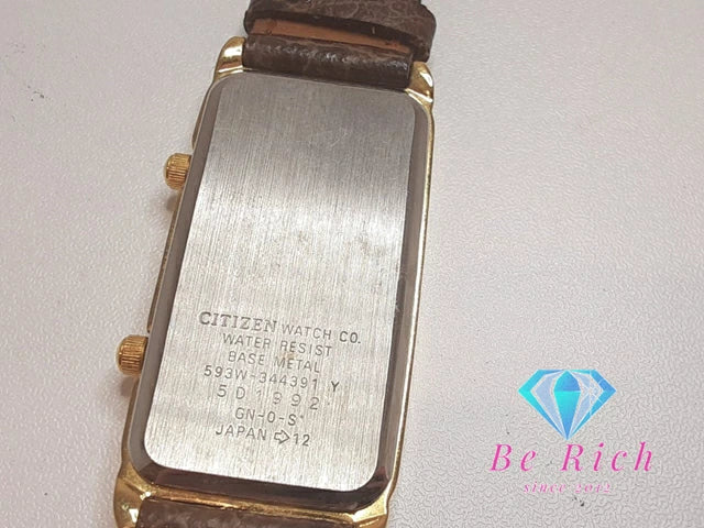 シチズン CITIZEN デュアル タイム 腕時計 パリ祭 593W-344391 レクタンギュラー 白 ホワイト ブラウン 茶 SS レザー ブレス アナログ クォーツ QZ ウォッチ ダブル ツイン 【中古】【送料無料】 ht6227