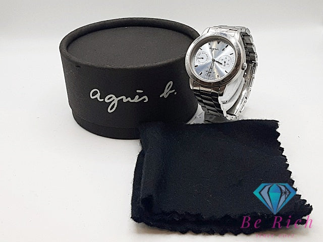 アニエスベー agnes b. トリプル カレンダー デイト V33J-0010 レディース 腕時計 水色 ライト ブルー シルバー SS ブレス アナログ クォーツ QZ ウォッチ 【中古】【送料無料】 ht6276