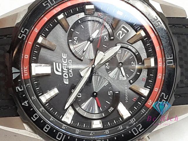 カシオ CASIO エディフィス 電波 ソーラー メンズ 腕時計 EQW-T670 黒 ブラック SS 樹脂 ラバー ブレス アナログ クォーツ QZ ウォッチ EDIFICE 【中古】【送料無料】 ht6319