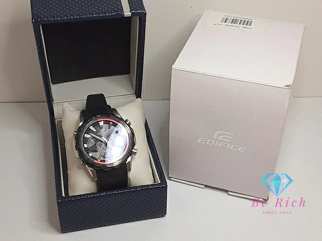 カシオ CASIO エディフィス 電波 ソーラー メンズ 腕時計 EQW-T670 黒 ブラック SS 樹脂 ラバー ブレス アナログ クォーツ QZ ウォッチ EDIFICE 【中古】【送料無料】 ht6319