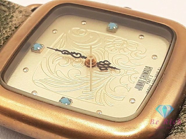 シマダ ジュンコ SHIMADA JUNKO レディース 腕時計 V701-5A20 シャンパン ゴールド グリーン 緑 SS レザー ブレス アナログ クオーツ QZ ウォッチ 【中古】【送料無料】 ht6326