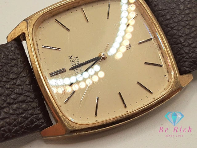 シチズン CITIZEN メンズ 腕時計 1230-214277 ゴールド ブラウン 茶 SS レザー ブレス アナログ クォーツ QZ ウォッチ 【中古】【送料無料】 ht6328