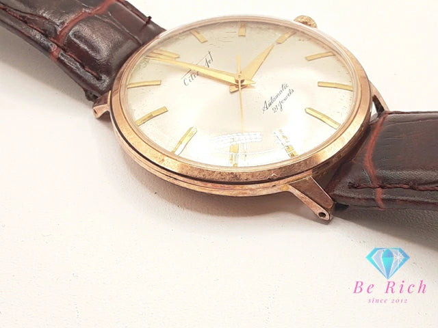 シチズン CITIZEN ジェット メンズ 腕時計 JT15701A 21石 自動巻き シャンパン ゴールド ブラウン 茶 GP 金張り レザー ブレス アナログ アンティーク ヴィンテージ ウォッチ Jet 【中古】【送料無料】 ht6334