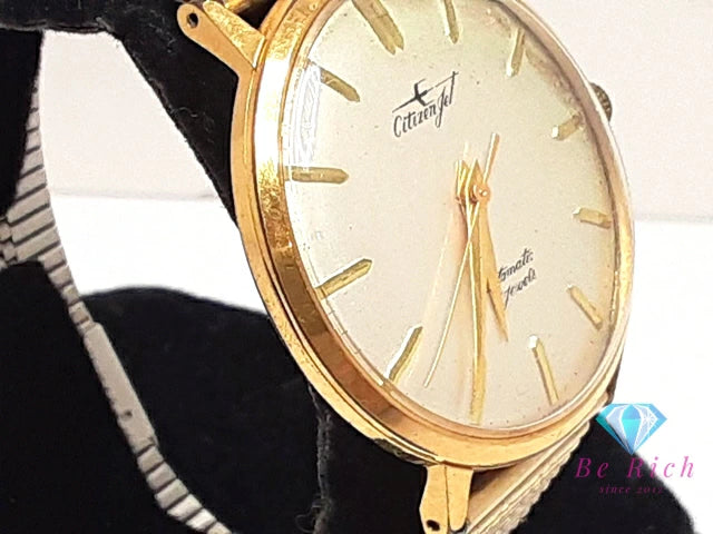 シチズン CITIZEN ジェット メンズ 腕時計 JT158 自動巻き シャンパン ゴールド ブラウン 茶 GP 金張り メッキ レザー ブレス アナログ アンティーク ヴィンテージ ウォッチ Jet 【中古】【送料無料】 ht6346