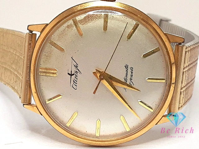 シチズン CITIZEN ジェット メンズ 腕時計 JT158 自動巻き シャンパン ゴールド ブラウン 茶 GP 金張り メッキ レザー ブレス アナログ アンティーク ヴィンテージ ウォッチ Jet 【中古】【送料無料】 ht6346