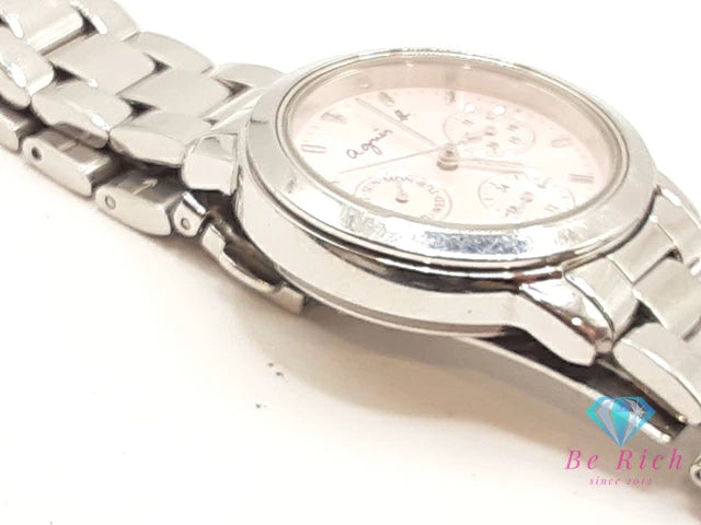 アニエスベー agnes b. レディース 腕時計 デイデイト V33J-0010 シルバー SS ブレス アナログ クォーツ QZ ウォッチ 【中古】【送料無料】 ht6349