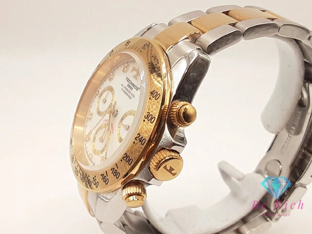 テクノス TECHNOS クロノグラフ メンズ 腕時計 TGM640 白 ホワイト シルバー ゴールド SS ブレス アナログ クオーツ QZ ウォッチ 【中古】【送料無料】 ht6355