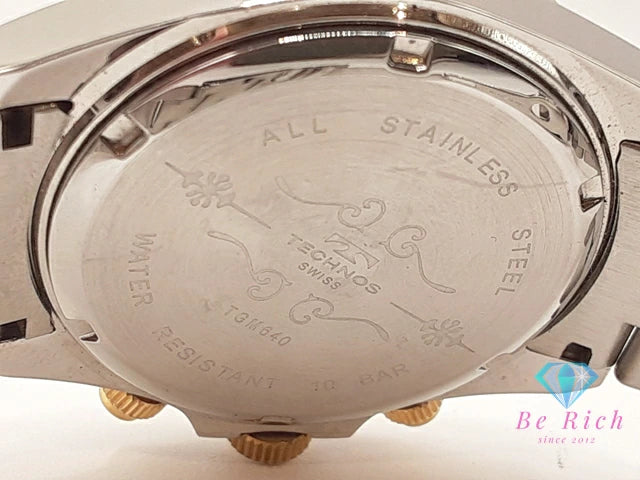 テクノス TECHNOS クロノグラフ メンズ 腕時計 TGM640 白 ホワイト シルバー ゴールド SS ブレス アナログ クオーツ QZ ウォッチ 【中古】【送料無料】 ht6355