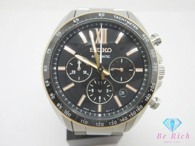 美品 セイコー SEIKO ブライツ メカニカル クロノグラフ デイト メンズ 腕時計 SDGZ006 8R28-00R0 黒 ブラック シルバー SS ブレス アナログ 自動巻き オートマ AT ウォッチ Brightz 【中古】【送料無料】 ht6605