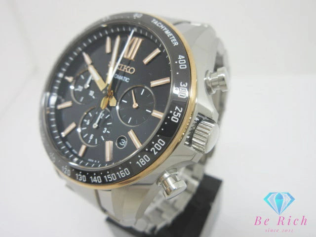 美品 セイコー SEIKO ブライツ メカニカル クロノグラフ デイト メンズ 腕時計 SDGZ006 8R28-00R0 黒 ブラック シルバー SS ブレス アナログ 自動巻き オートマ AT ウォッチ Brightz 【中古】【送料無料】 ht6605