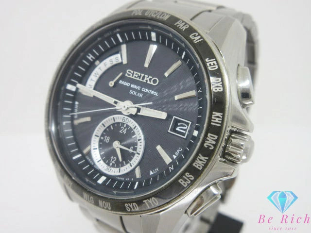 セイコー SEIKO ブライツ ワールドタイム ソーラー 電波 メンズ 腕時計 デイト SAGA159 8B54-0BB0 黒 ブラック シルバー チタニウム チタン ブレス アナログ クォーツ QZ ウォッチ BRIGHTZ 【中古】【送料無料】 ht6619