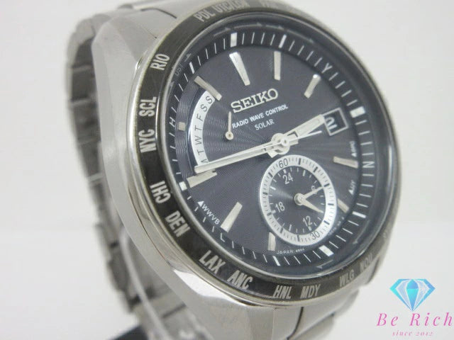 セイコー SEIKO ブライツ ワールドタイム ソーラー 電波 メンズ 腕時計 デイト SAGA159 8B54-0BB0 黒 ブラック シルバー チタニウム チタン ブレス アナログ クォーツ QZ ウォッチ BRIGHTZ 【中古】【送料無料】 ht6619
