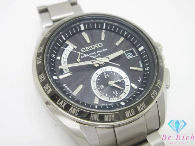 セイコー SEIKO ブライツ ワールドタイム ソーラー 電波 メンズ 腕時計 デイト SAGA159 8B54-0BB0 黒 ブラック シルバー チタニウム チタン ブレス アナログ クォーツ QZ ウォッチ BRIGHTZ 【中古】【送料無料】 ht6619