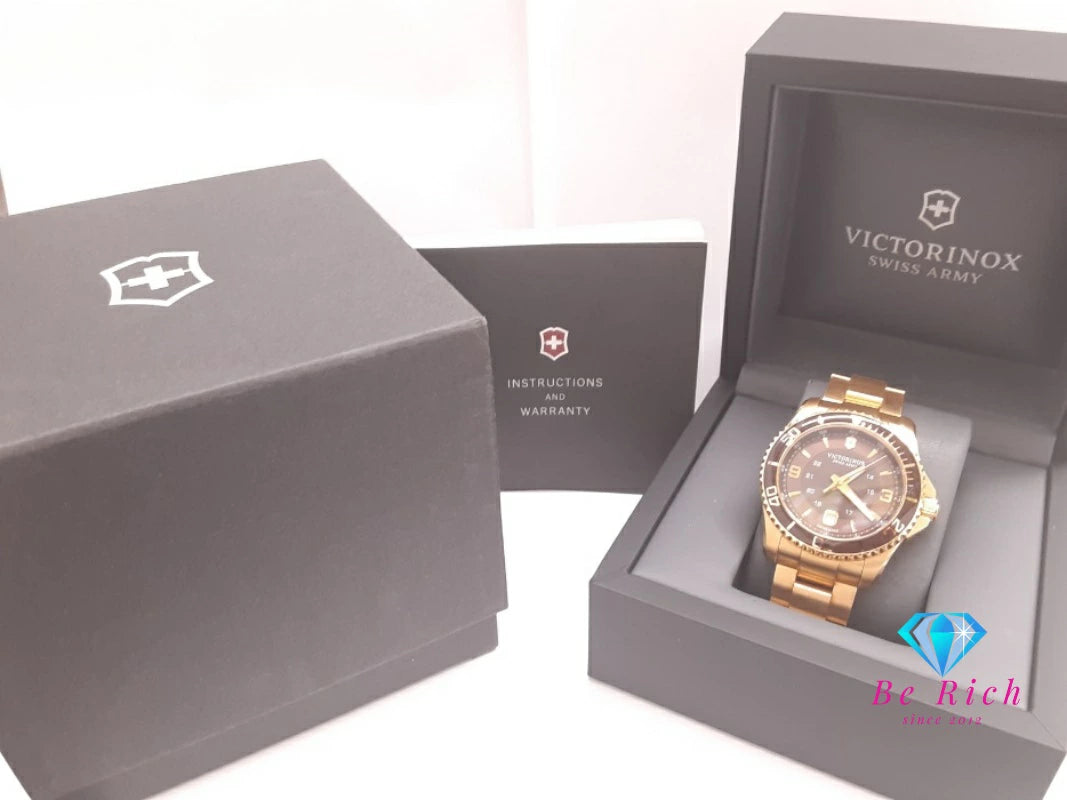 美品 ビクトリノックス スイス アーミー VICTORINOX SWISS ARMY マーベルック メンズ 腕時計 デイト 241607 茶 ブラウン ゴールド SS GP ブレス アナログ クォーツ QZ ウォッチ Maverick 【中古】【送料無料】ht6489