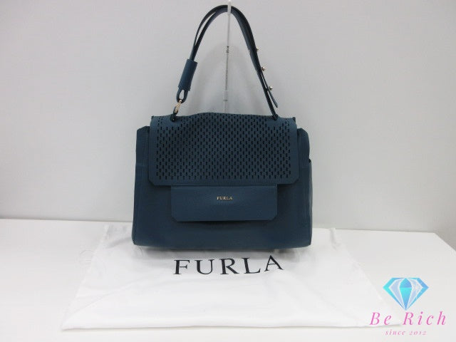 フルラ FURLA ハンドバッグ カプリッチョ F6877 ダーク グリーン ネイビー 紺 レザー ロゴ ショルダーバッグ ワンショルダー バッグ 肩掛け 鞄 【中古】【送料無料】 sh1788