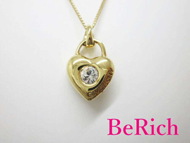 ジバンシィ GIVENCHY フェイク パール ラインストーン 付 ハート デザイン ネックレス ペンダント ロゴ ゴールド GP メッキ ジュエリー アクセサリー ジバンシー 【中古】【送料無料】 ba1985