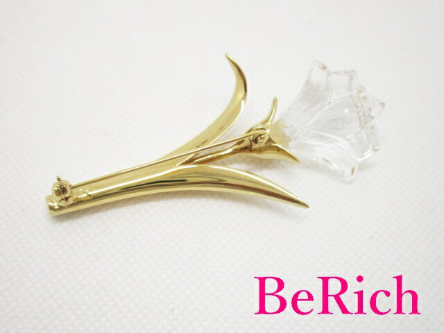 スワロフスキー SWAROVSKI 花 フラワー モチーフ ピン ブローチ クリア ゴールド クリスタル ガラス ジュエリー アクセサリー 【中古】【送料無料】 ba2098