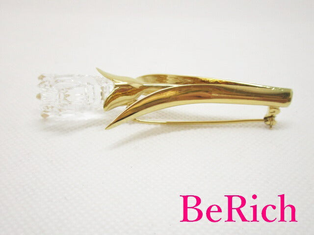 スワロフスキー SWAROVSKI 花 フラワー モチーフ ピン ブローチ クリア ゴールド クリスタル ガラス ジュエリー アクセサリー 【中古】【送料無料】 ba2098