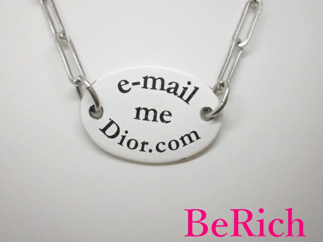 クリスチャン ディオール ロゴ プレート ネックレス ゴールド 白 ホワイト ペンダント Christian Dior 【中古】【送料無料】ba2519