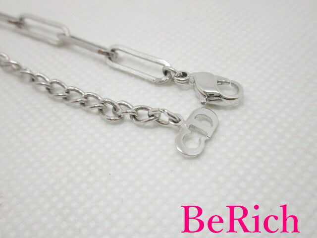 クリスチャン ディオール ロゴ プレート ネックレス ゴールド 白 ホワイト ペンダント Christian Dior 【中古】【送料無料】ba2519