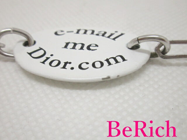 クリスチャン ディオール ロゴ プレート ネックレス ゴールド 白 ホワイト ペンダント Christian Dior 【中古】【送料無料】ba2519