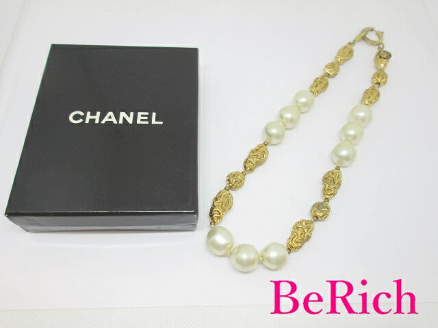 シャネル CHANEL フェイク パール ネックレス ゴールド メッキ カラーストーン ココマーク C ロゴ ヴィンテージ ジュエリー アクセサリー 小物 【中古】【送料無料】 ba2655