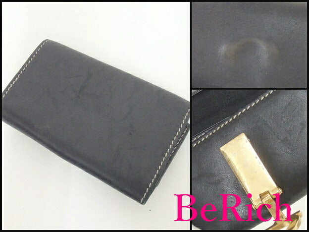 フェラガモ Salvatore Ferragamo ガンチーニ キーケース AQ-220159 ブラック 黒 ロゴ レザー キーホルダー 小物 【中古】【送料無料】 bc1345