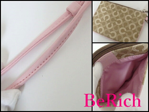 美品 コーチ COACH マルチ ケース ハンド ポーチ ドット オプアート シグネチャー リストレット PVC レザー アクセサリー ストラップ 【中古】【送料無料】 bc1454