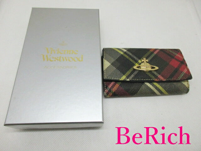 ヴィヴィアンウエストウッド Vivienne Westwood 6連 キーケース 赤 ダービー チェック PVC レザー ORB オーヴ ロゴ キーホルダー アクセサリー 小物 【中古】【送料無料】 bc1834